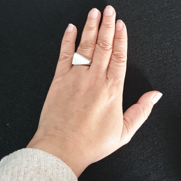 Bold Vintage Unique Sculptural Modernist Solid 925 Silver Statement Ring - Picture 7 of 12